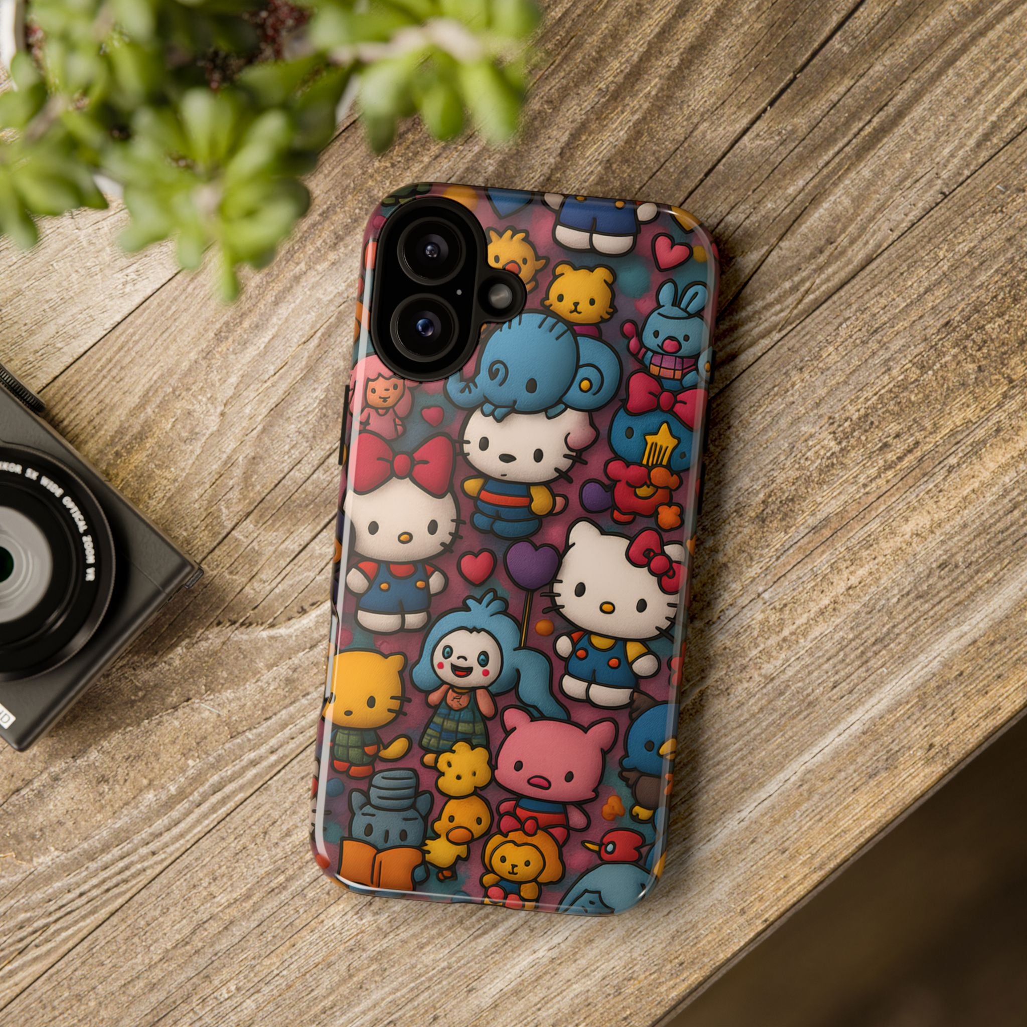 Cute Kawaii Cartoon Phone CaseColorful Hello Kitty Style Collage Cover for iPhone & Samsung