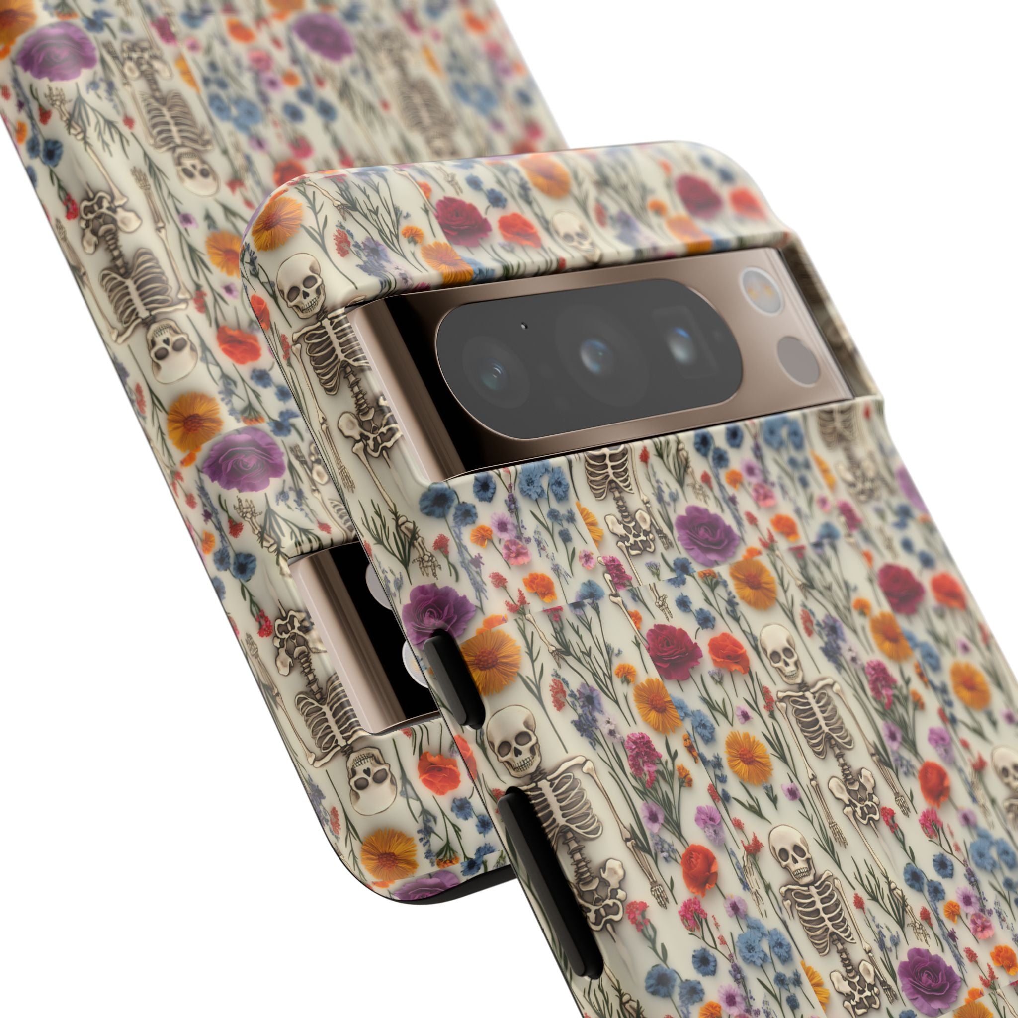 Skeleton Floral Phone Case – Gothic Vintage Botanical Skull Cover for iPhone, Samsung & Pixel Models