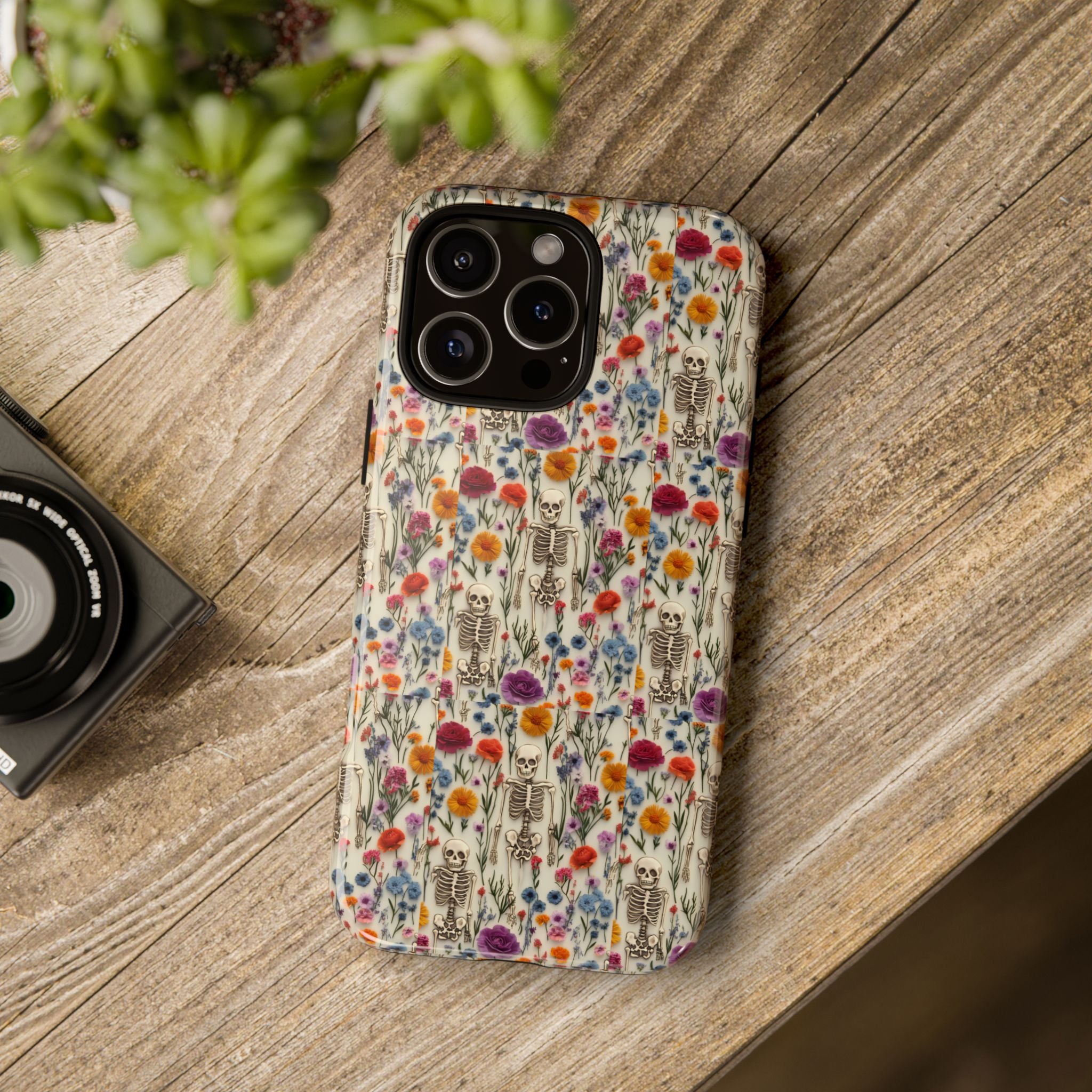 Skeleton Floral Phone Case – Gothic Vintage Botanical Skull Cover for iPhone, Samsung & Pixel Models