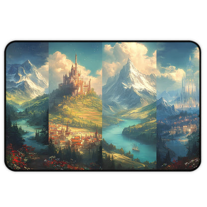 bookish desk mat fantasy castle design, cozy reading nook desk mat for dreamers