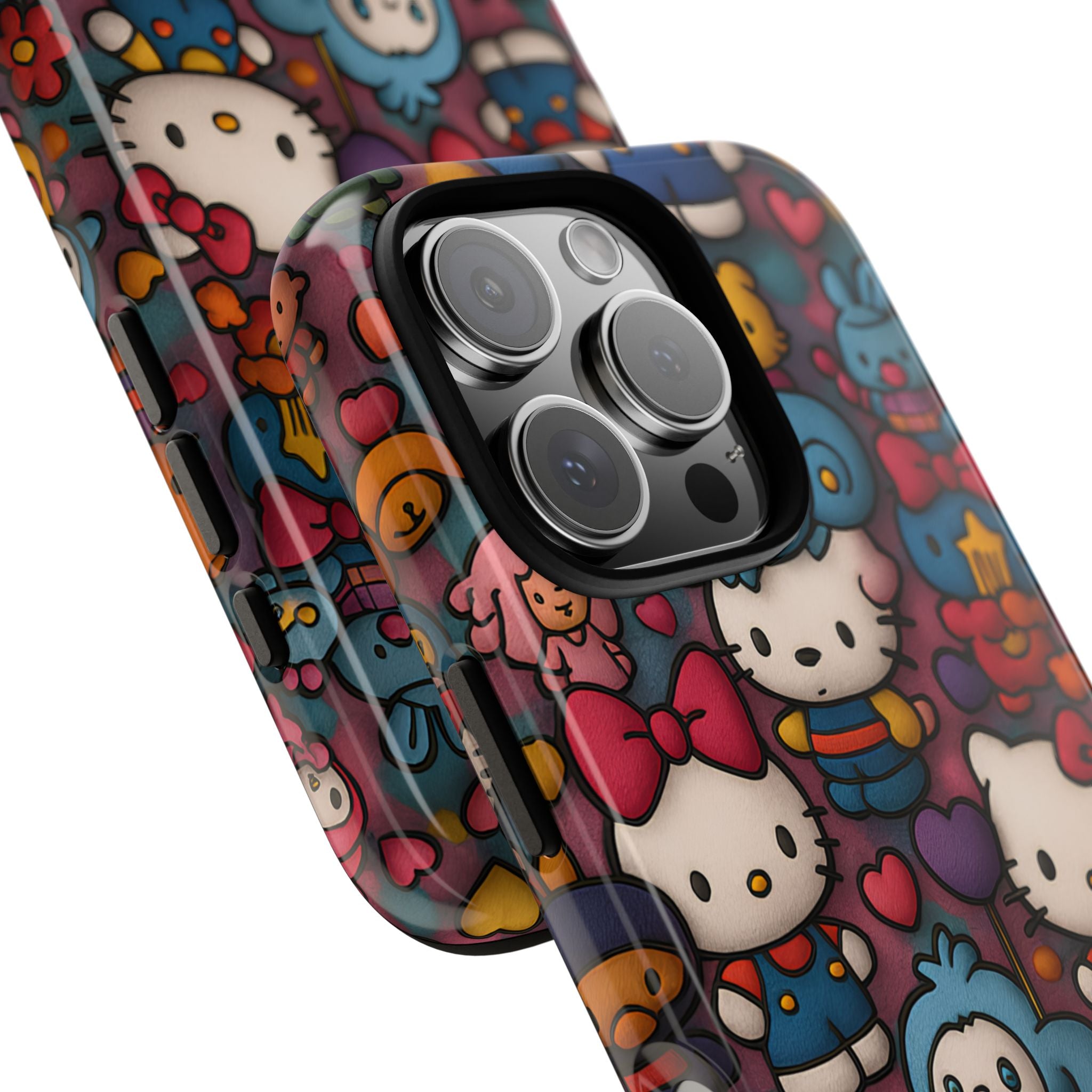 Cute Kawaii Cartoon Phone CaseColorful Hello Kitty Style Collage Cover for iPhone & Samsung