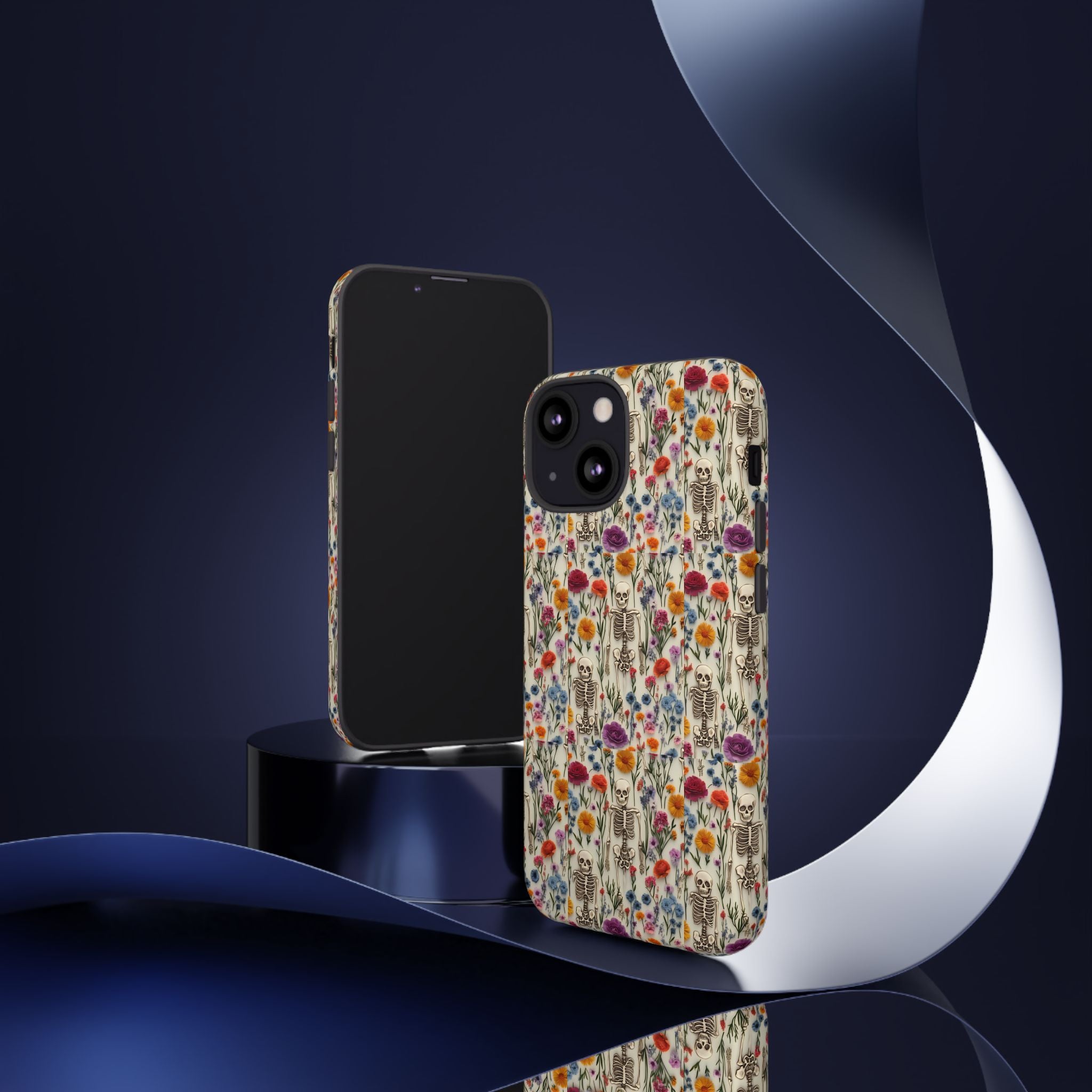 Skeleton Floral Phone Case – Gothic Vintage Botanical Skull Cover for iPhone, Samsung & Pixel Models