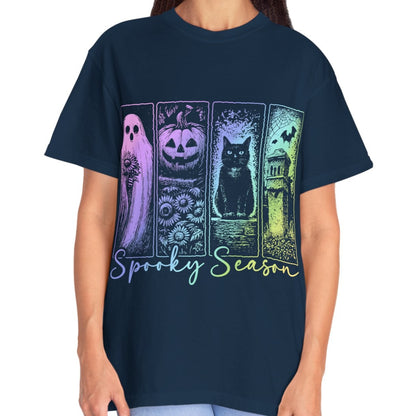 Spooky Season Halloween Shirt for Women Ghost Cat Pumpkin Tee – Cute Fall Aesthetic Witchy Graphic T-Shirt
