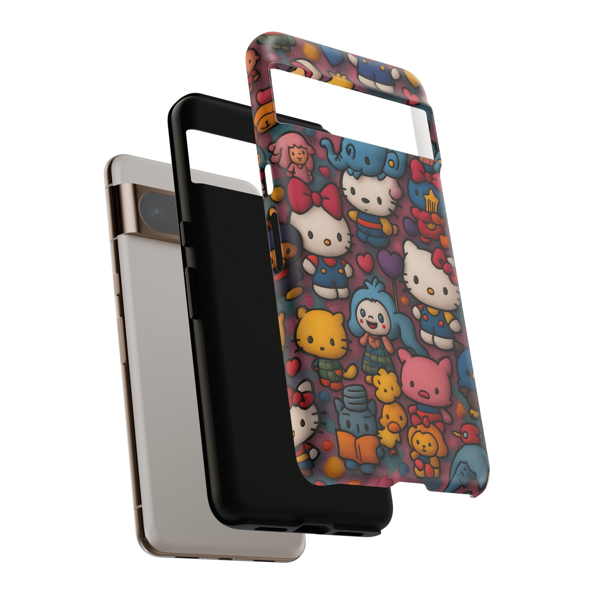 Cute Kawaii Cartoon Phone CaseColorful Hello Kitty Style Collage Cover for iPhone & Samsung