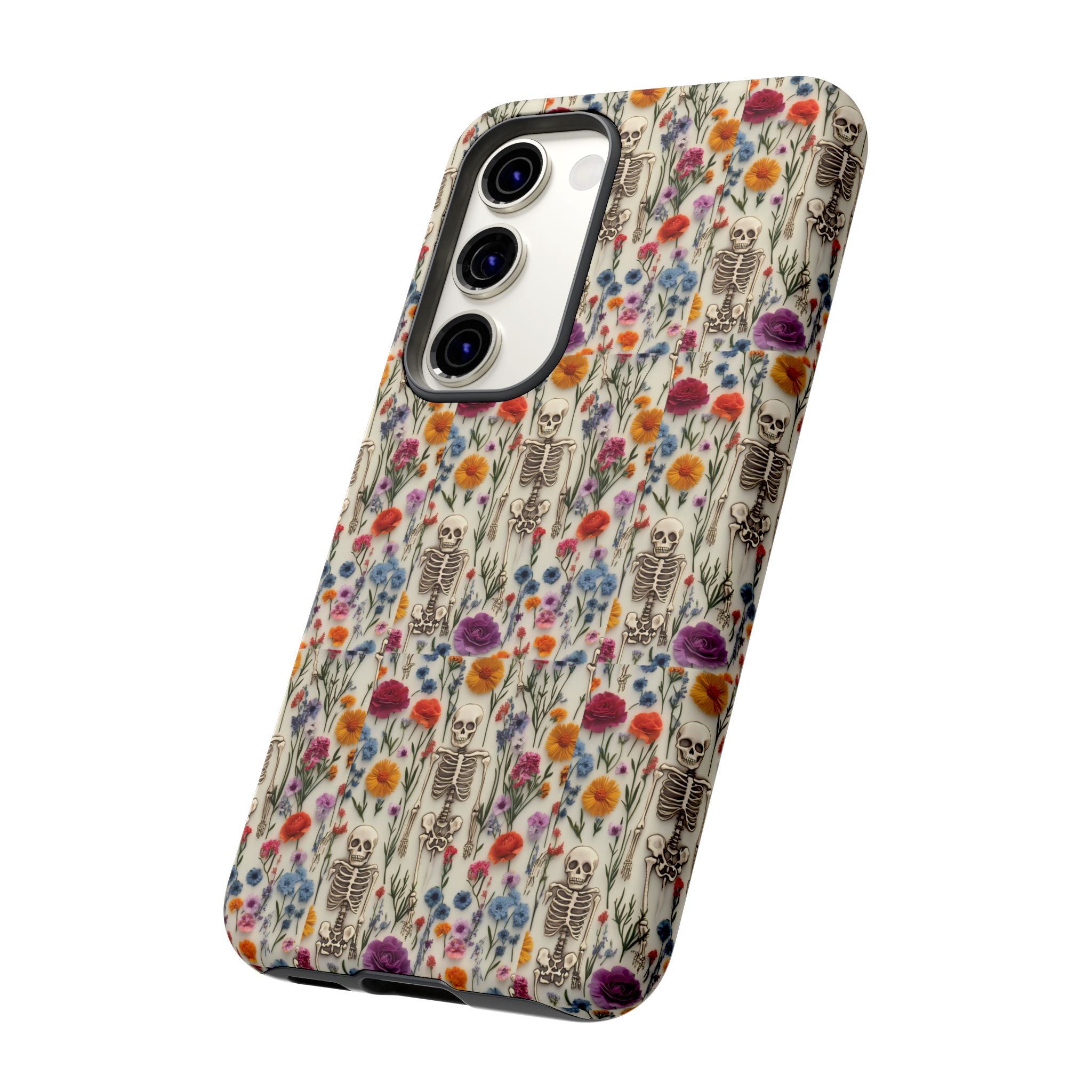 Skeleton Floral Phone Case – Gothic Vintage Botanical Skull Cover for iPhone, Samsung & Pixel Models