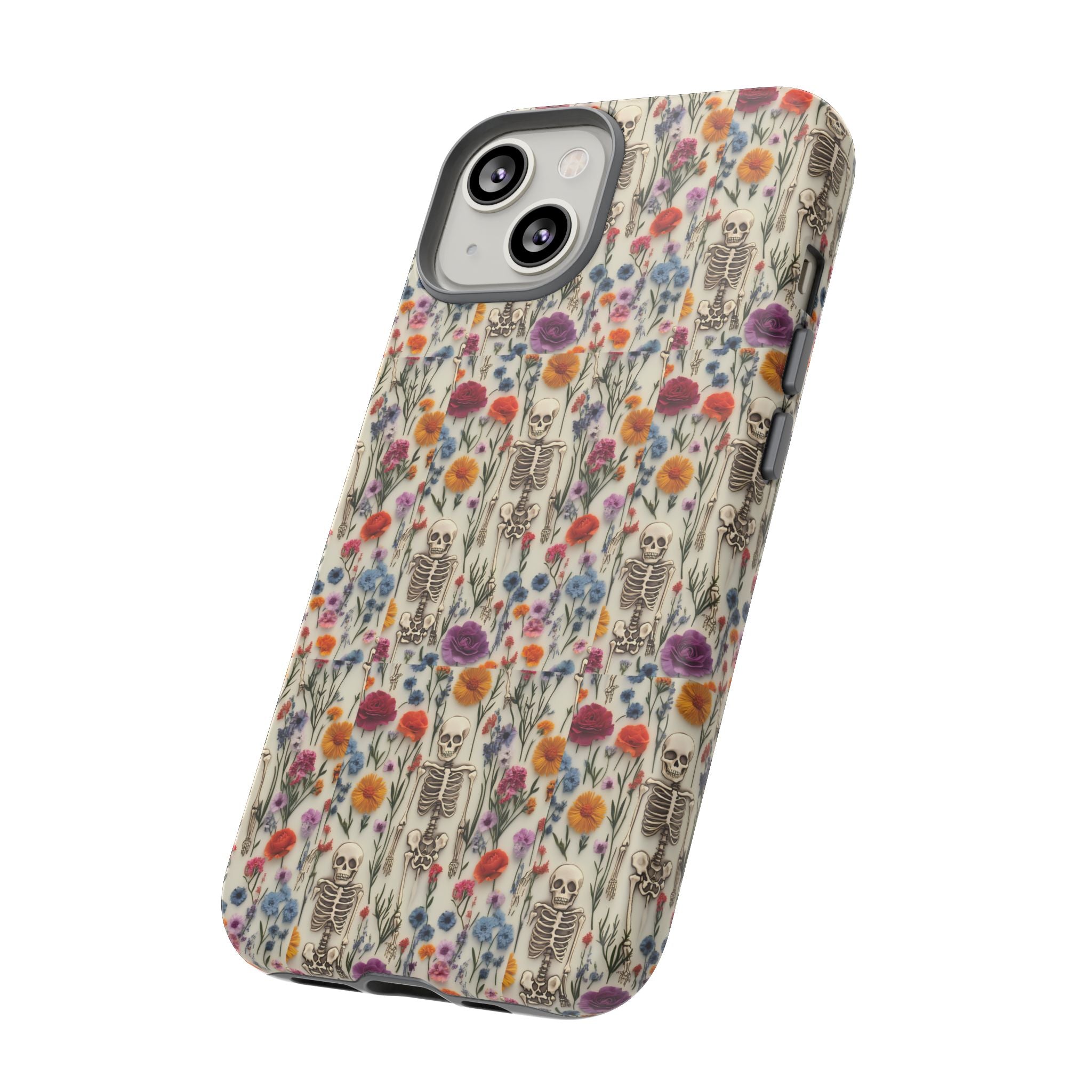 Skeleton Floral Phone Case – Gothic Vintage Botanical Skull Cover for iPhone, Samsung & Pixel Models