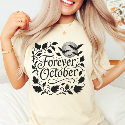 Forever October Comfort Colors Tee Cozy Gothic Fall Shirt for Halloween Lovers & Autumn Vibes
