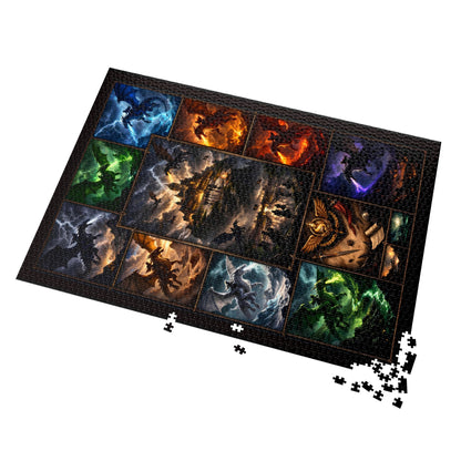 dragon rider jigsaw puzzle for adults, fantasy academy puzzle for book lovers, book lover dragon puzzle aesthetic