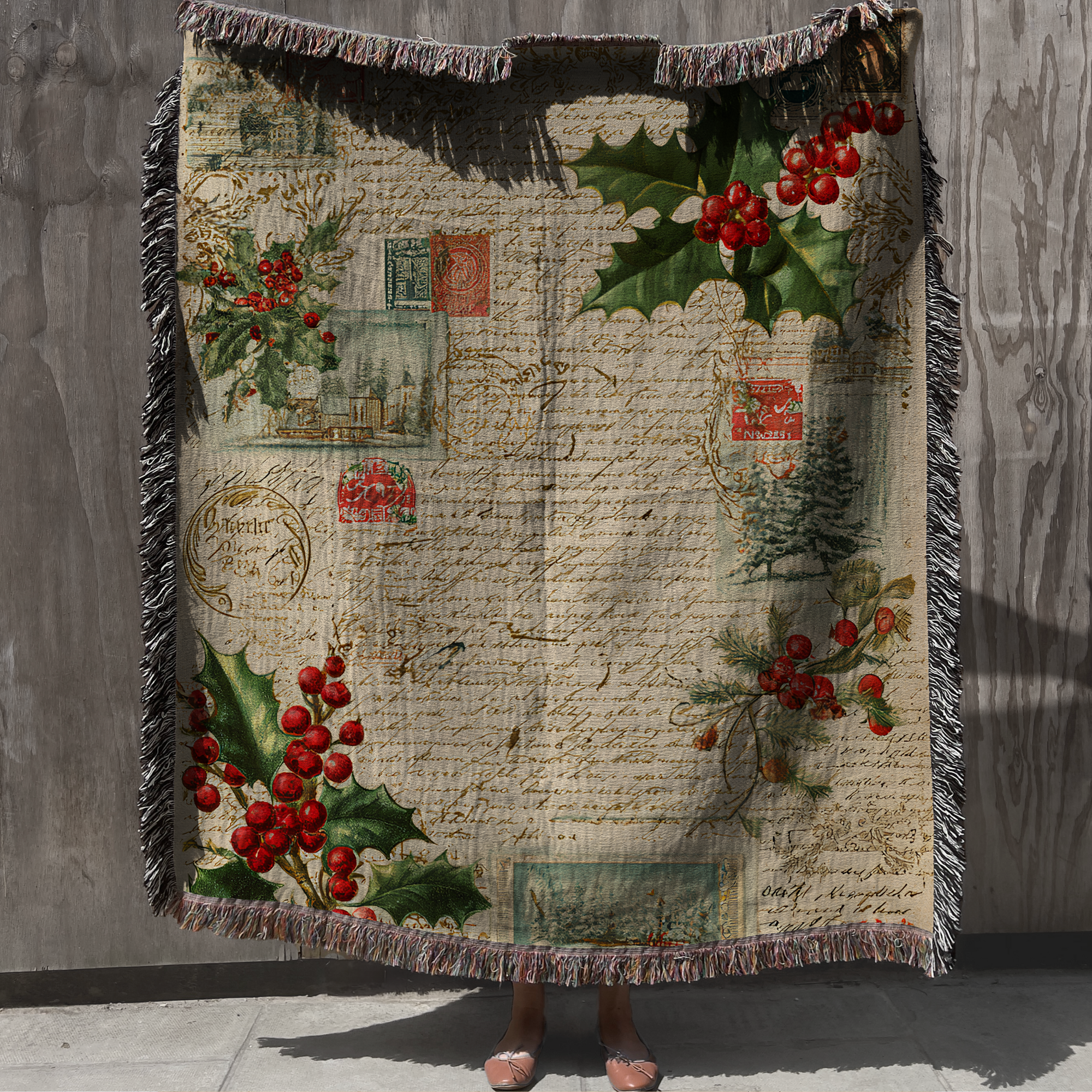 Vintage Christmas Santa & Angel Woven Throw Blanket Victorian Holiday Decor Farmhouse Winter Gift