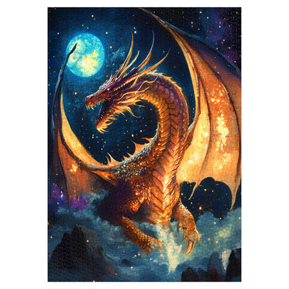 Golden Dragon Fantasy Puzzle for Adults & Teens – Mystical Fire Jigsaw, Gamer Gift, Bookish Decor