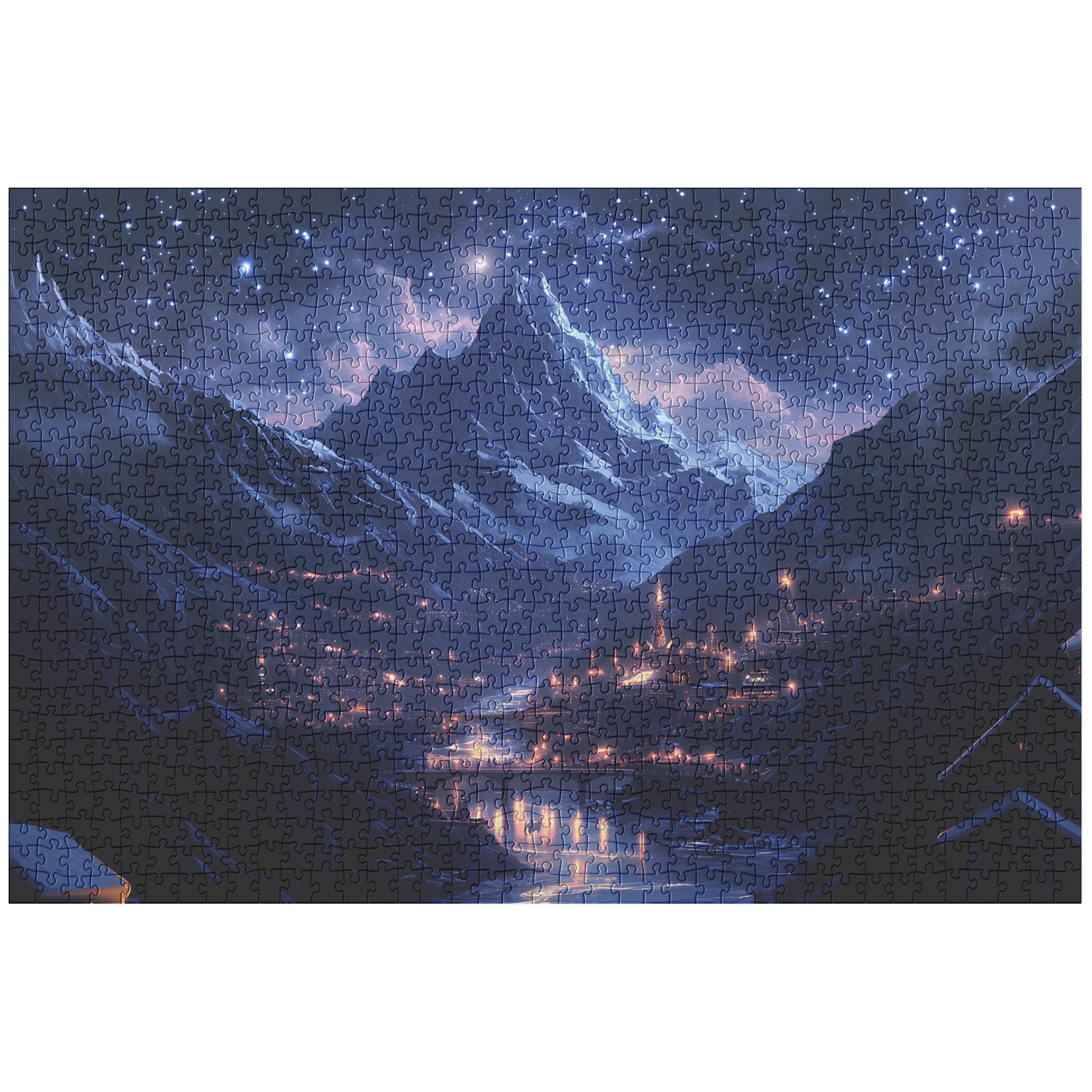 Starry Mountain Village Jigsaw Puzzle – Scenic Night Sky Landscape Puzzle for Adults & Gifts