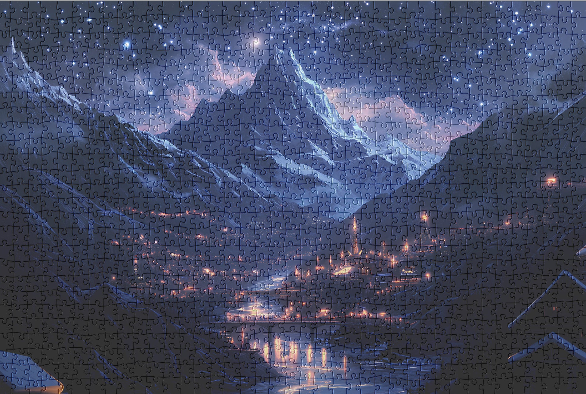 Starry Mountain Village Jigsaw Puzzle – Scenic Night Sky Landscape Puzzle for Adults & Gifts