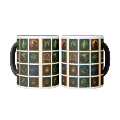 Throne of Glass inspired ceramic mug for readers and fantasy lovers, colorful Throne of Glass collage mug hanging in a cozy kitchen setting