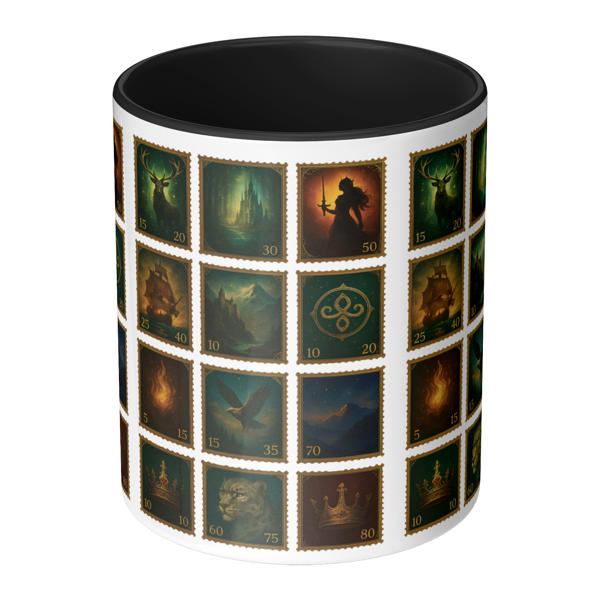 bookish Throne of Glass mug perfect for cozy reading rituals, Throne of Glass inspired coffee mug for book lovers and readers, fantasy stamp collage mug inspired by Throne of Glass series