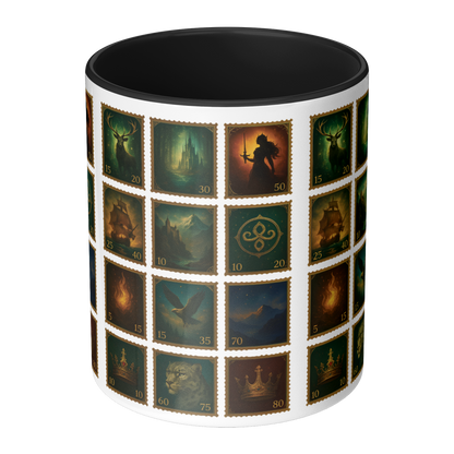 bookish Throne of Glass mug perfect for cozy reading rituals, Throne of Glass inspired coffee mug for book lovers and readers, fantasy stamp collage mug inspired by Throne of Glass series