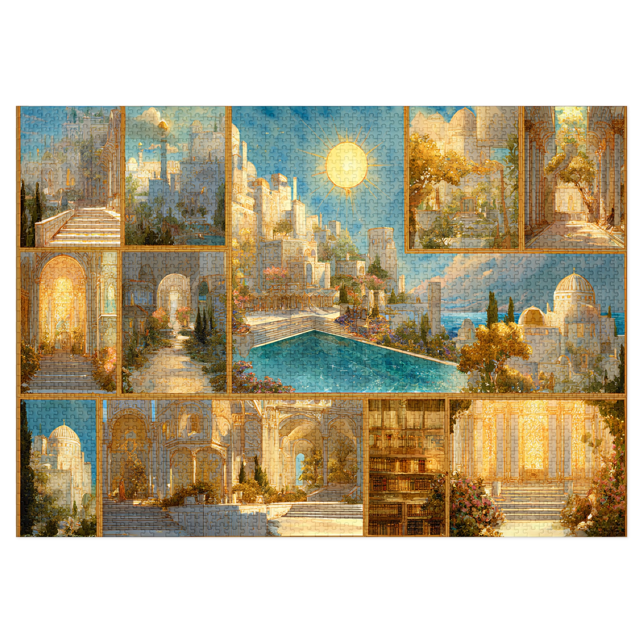 collectible sunlit realm puzzle for home decor,
aesthetic fantasy city puzzle gift under 50,
cozy weekend puzzle for book lovers