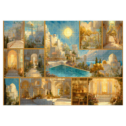 collectible sunlit realm puzzle for home decor,
aesthetic fantasy city puzzle gift under 50,
cozy weekend puzzle for book lovers