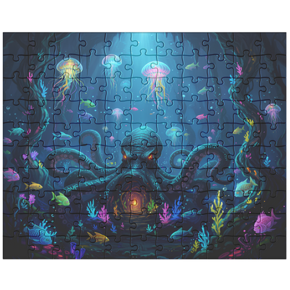 octopus and jellyfish art puzzle, magical marine life jigsaw