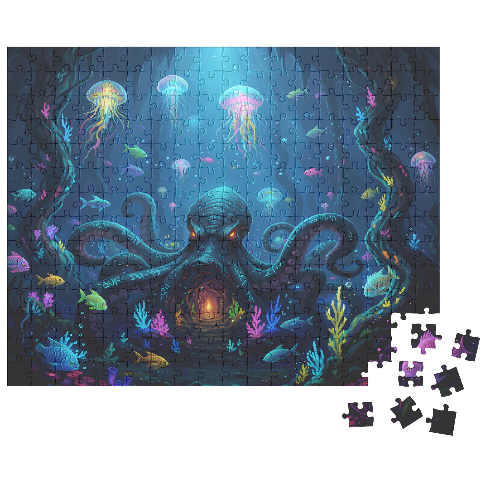 mystical octopus puzzle gift, relaxing ocean fantasy puzzle