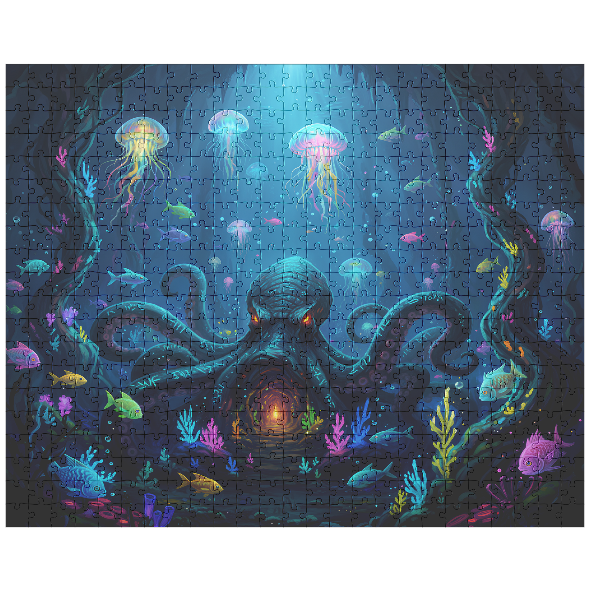 colorful reef and fish puzzle, ocean inspired fantasy jigsaw