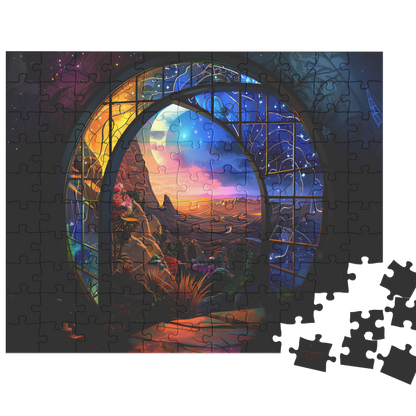 fantasy jigsaw puzzle with stained glass design in box
