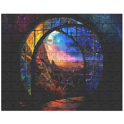cosmic portal wall art puzzle flat lay with bright colors