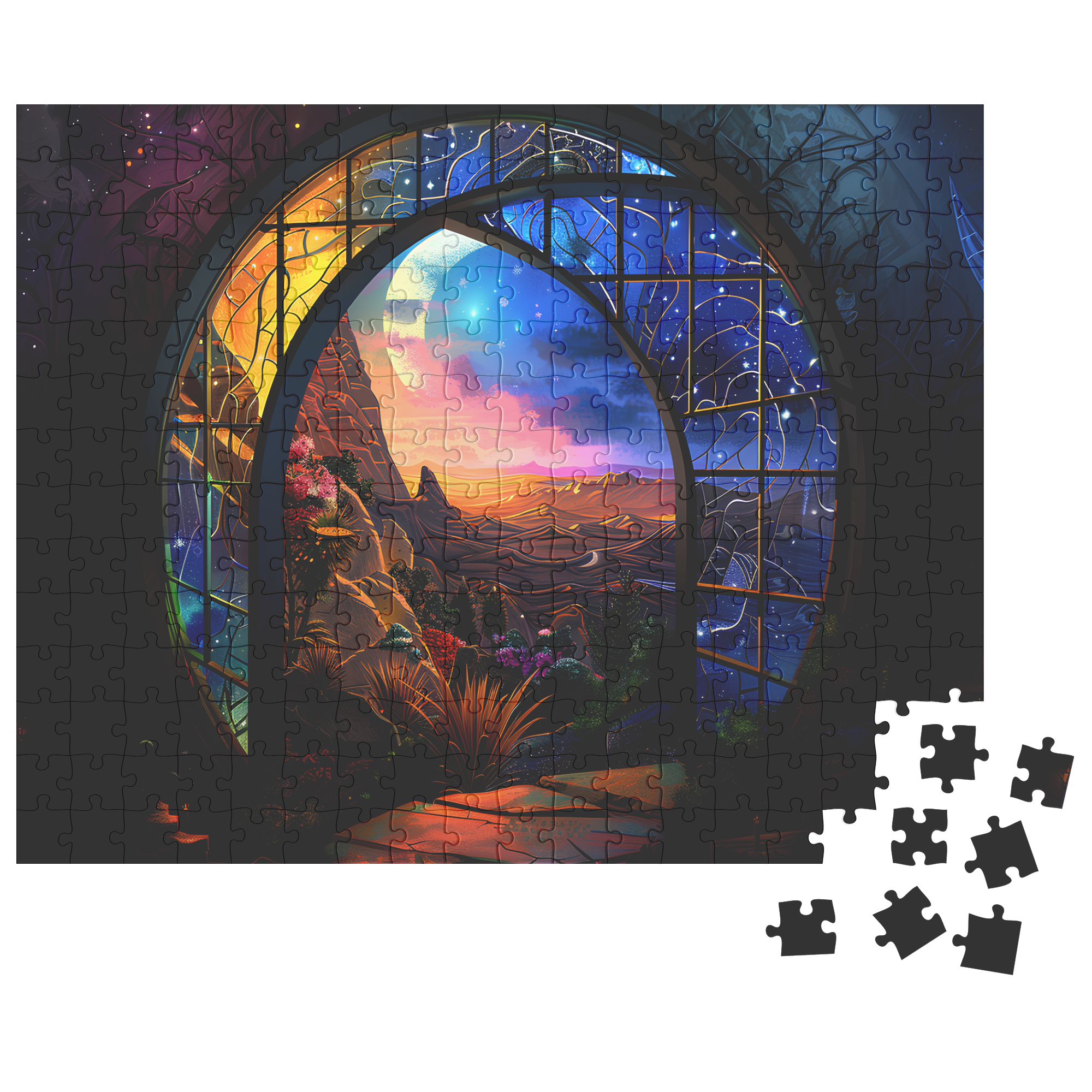 immersive celestial fantasy jigsaw puzzle on white background