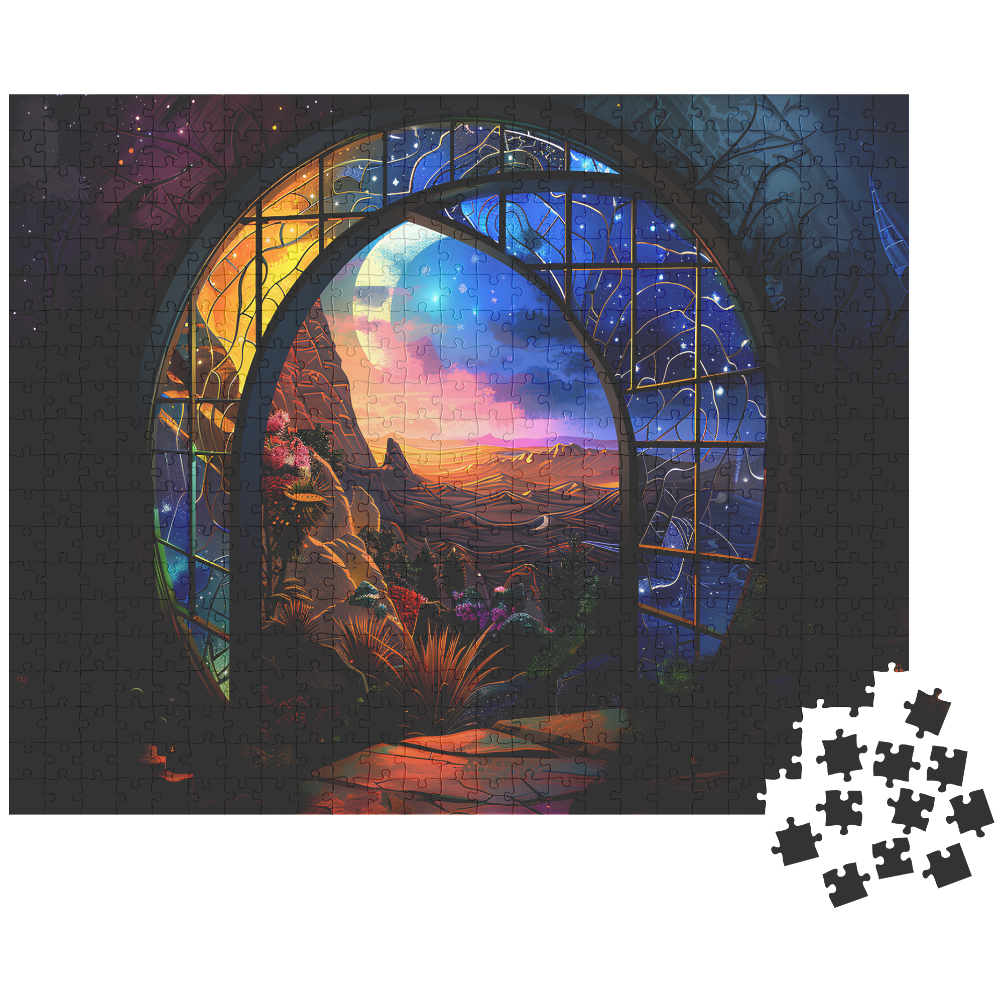 fantasy galaxy window puzzle for collectors framed on wall