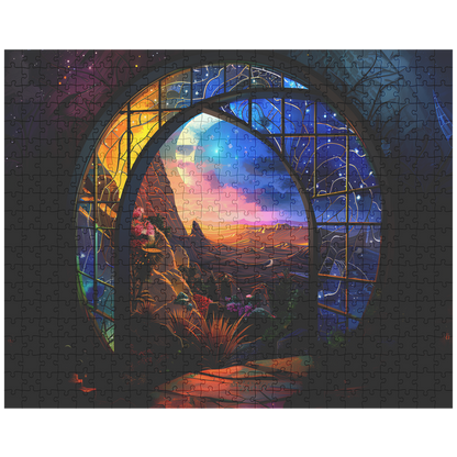stained glass surreal cosmic puzzle for cozy home décor