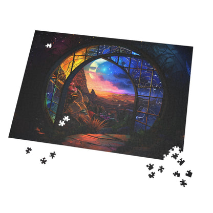 surreal galaxy window jigsaw puzzle gift box mockup