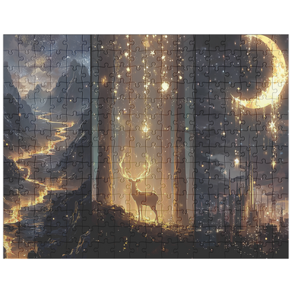 Crescent City Lunathion skyline puzzle with fantasy night sky and moonlit cityscape.