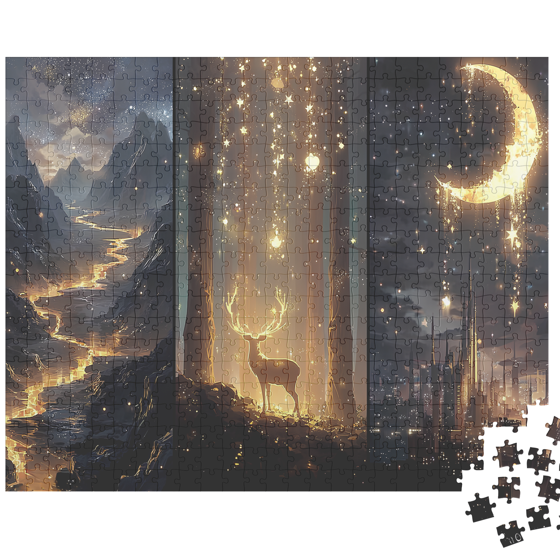 Magical Maasverse puzzle with Velaris, Lunathion, and Terrasen inspired fantasy artwork