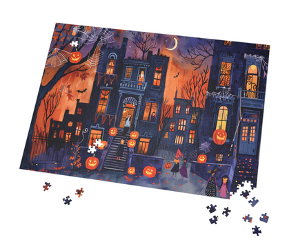 Halloween Town Street Scene Puzzle | Spooky Fall Decor Jigsaw | 500–1000 Piece Halloween Gift
