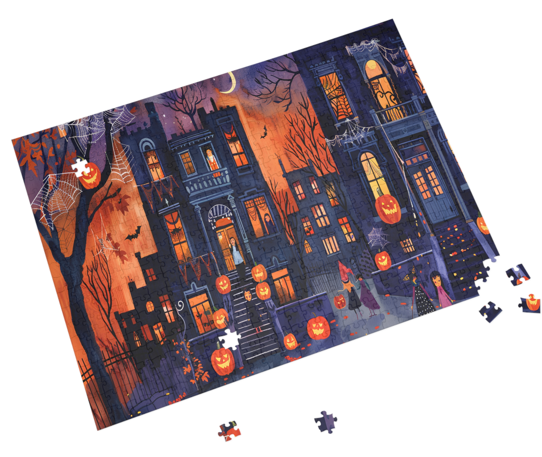 Halloween Town Street Scene Puzzle | Spooky Fall Decor Jigsaw | 500–1000 Piece Halloween Gift