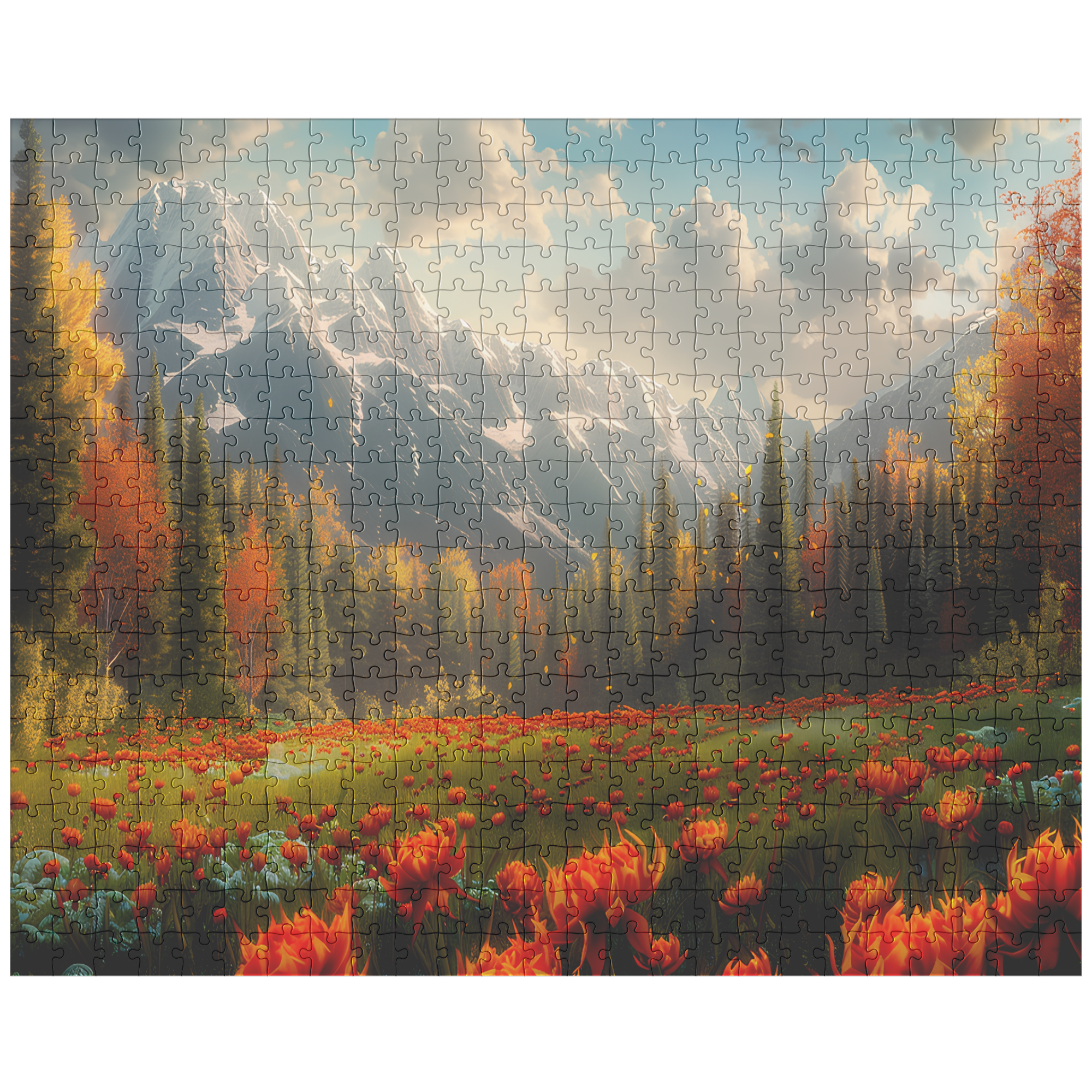 scenic jigsaw puzzle for stress relief and mindfulness, handmade autumn landscape puzzle under $50