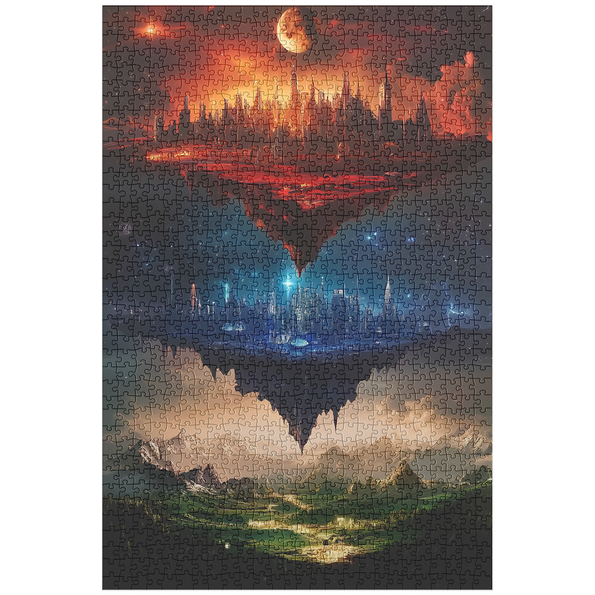 Floating Fantasy Worlds Jigsaw Puzzle Surreal Sky City & Mountain