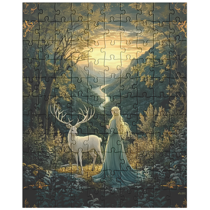 Mystical Fantasy Forest Jigsaw Puzzle with Woman & Stag | Fairytale Scenic Art Gift for Adults, Relaxing Mindful Hobby
