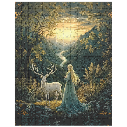 Mystical Fantasy Forest Jigsaw Puzzle with Woman & Stag | Fairytale Scenic Art Gift for Adults, Relaxing Mindful Hobby