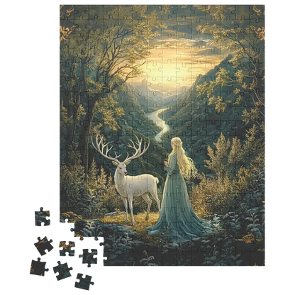 Mystical Fantasy Forest Jigsaw Puzzle with Woman & Stag | Fairytale Scenic Art Gift for Adults, Relaxing Mindful Hobby