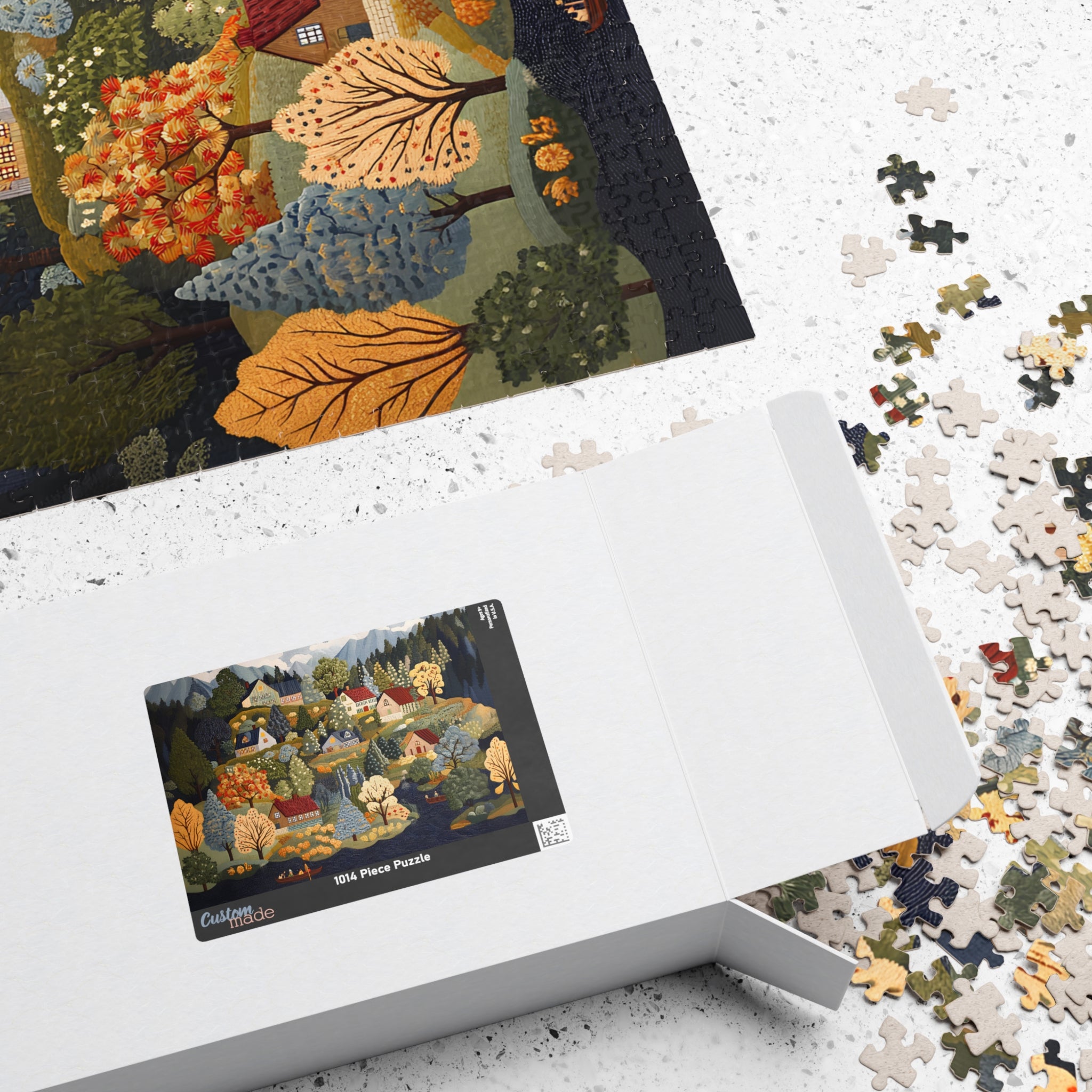 Nordic Folk Art Village Puzzle | Scandinavian Autumn Cottagecore 1000 Piece Jigsaw Gift