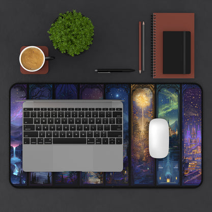 fantasy mouse pad gift for romantasy readers, Night Court inspired art mouse mat on cozy desk, bookish office accessory with Velaris city design