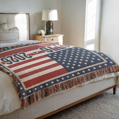 patriotic woven blanket with stars and stripes border, american heritage woven throw blanket for patriotic homes, woven american flag blanket for july 4th decor