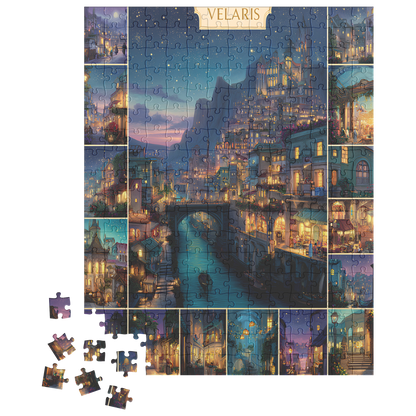 magical city puzzle perfect for self care, premium quality jigsaw puzzle with gift box, fantasy art puzzle for cozy nights in