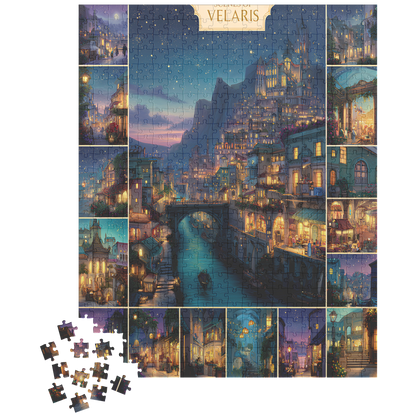 magical cityscape puzzle for cozy home décor, fantasy night sky puzzle under fifty dollars, mindful puzzle activity for creative relaxation, aesthetic jigsaw puzzle for fantasy enthusiasts