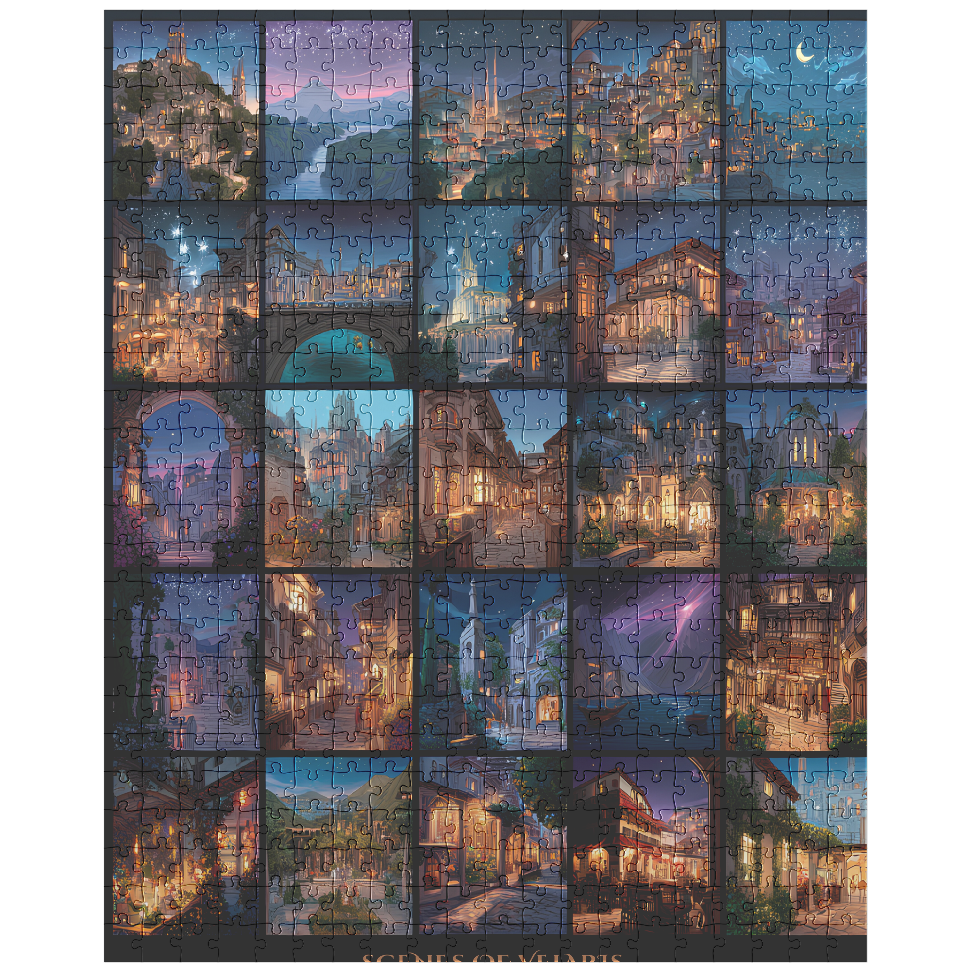 handmade fantasy puzzle gift for her, collector edition fantasy art puzzle, magical city skyline jigsaw décor, book lover gift fantasy puzzle
