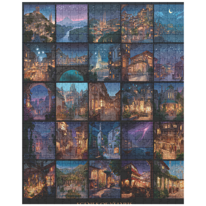 handmade fantasy puzzle gift for her, collector edition fantasy art puzzle, magical city skyline jigsaw décor, book lover gift fantasy puzzle