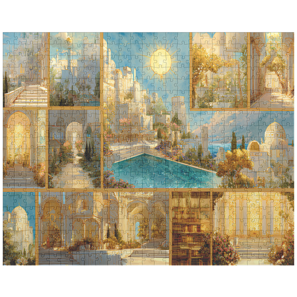 bookish fantasy puzzle featuring radiant architecture,
soothing jigsaw puzzle for quiet mindful moments,
luxurious fantasy decor puzzle in golden tones,