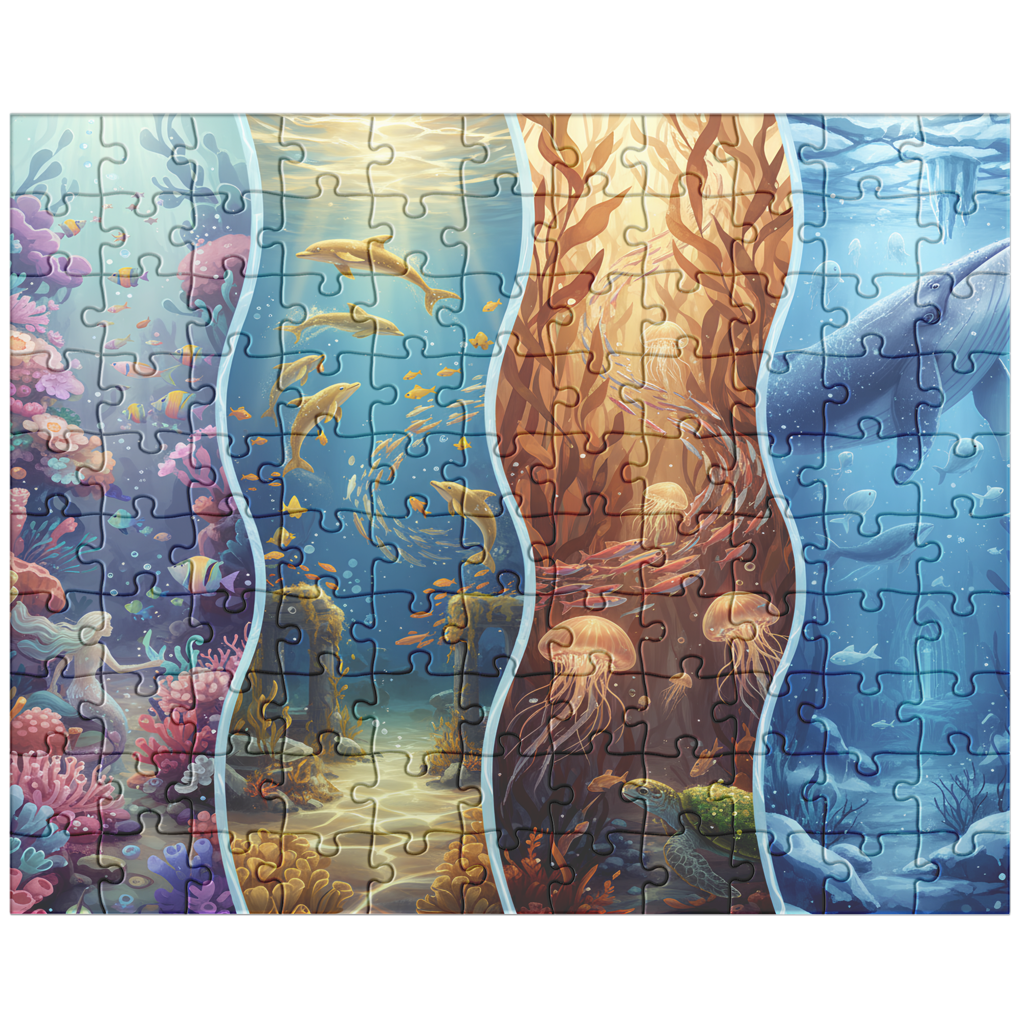 fantasy sea puzzle with whale art, marine life jigsaw puzzle gift