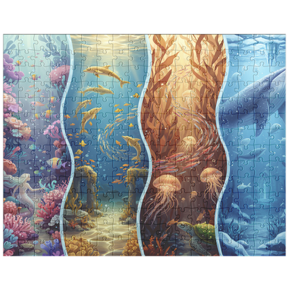 ocean reef and sea creature puzzle, magical underwater fantasy jigsaw