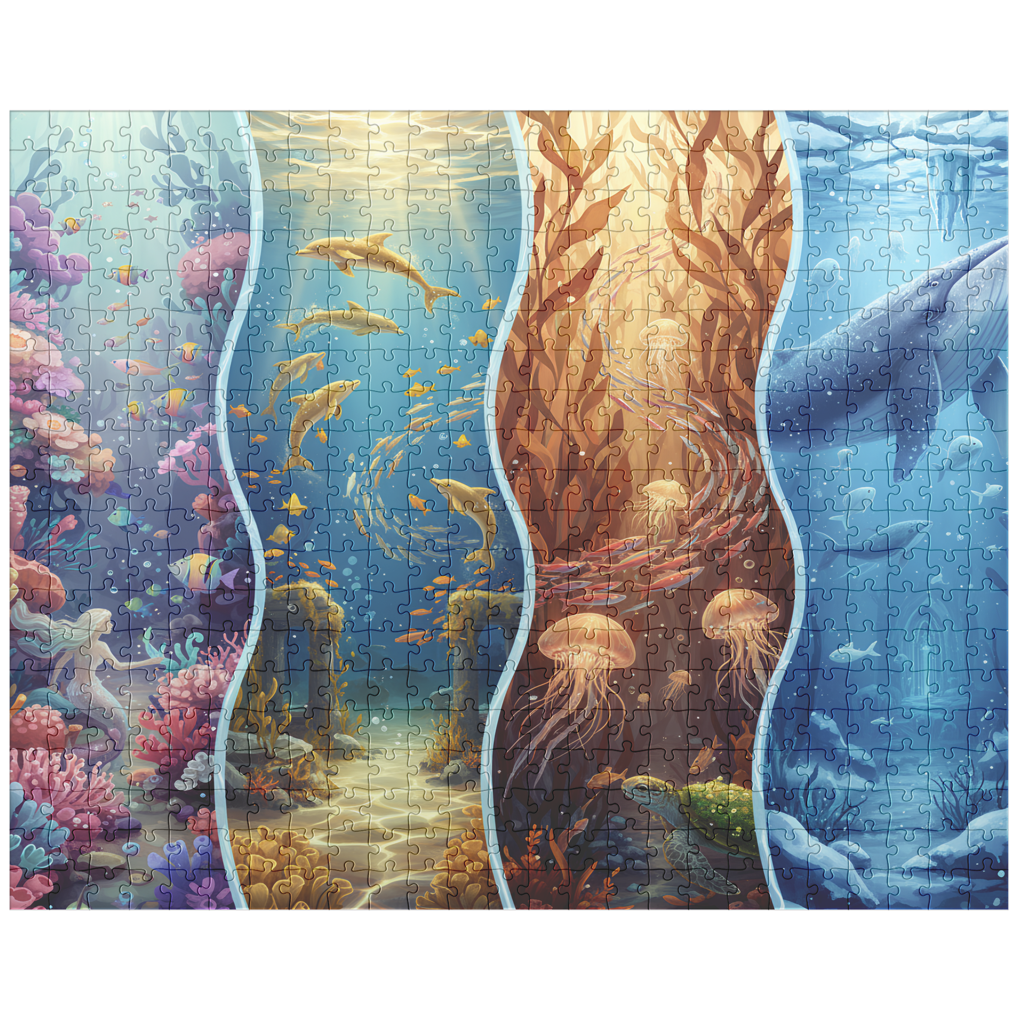 vibrant underwater puzzle for décor, whimsical sea fantasy puzzle box
